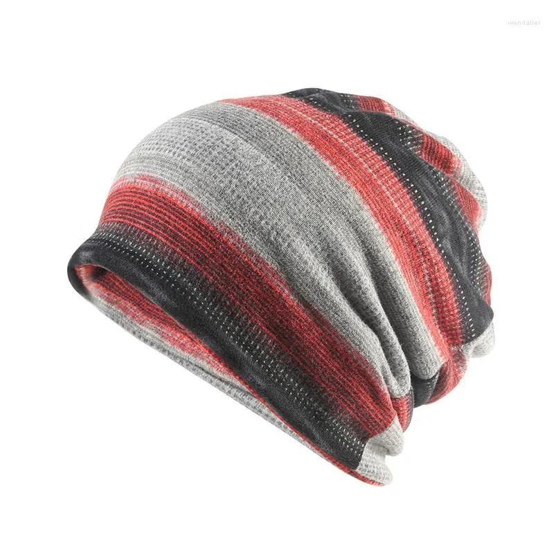 Berets 2023 Cotton Autumn Winter Skullies Cap Beanie Hat Colorful Print Turban Scarf Dual Use For Men And Women 43