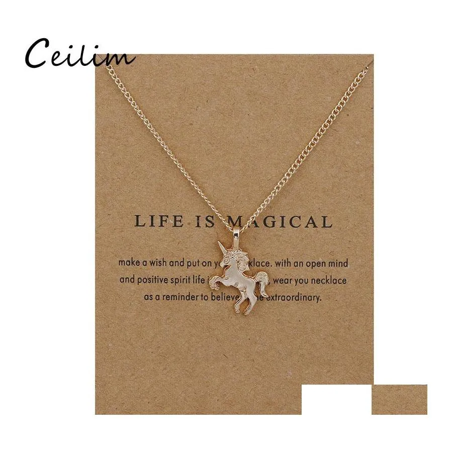Pendant Necklaces Golden Sier Horse Necklace Alloy Chain Chocker With Card Wholesale Jewelry Gift For Women Life Is Drop Delivery Pen Ot7Y5