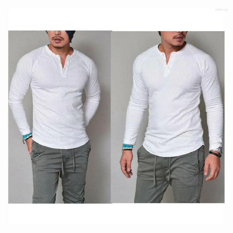 Camisetas masculinas Slim Fit O Pescoço de manga comprida Músculos de algodão camiseta formal Casual Tops Moda