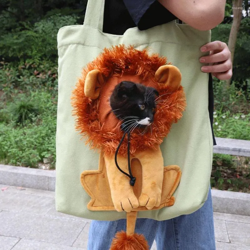 Cat Carrier Fashion Lion-Shaped Shoulder Bag, Breathable Pet Canvas Tote  for Small Cats and Dogs