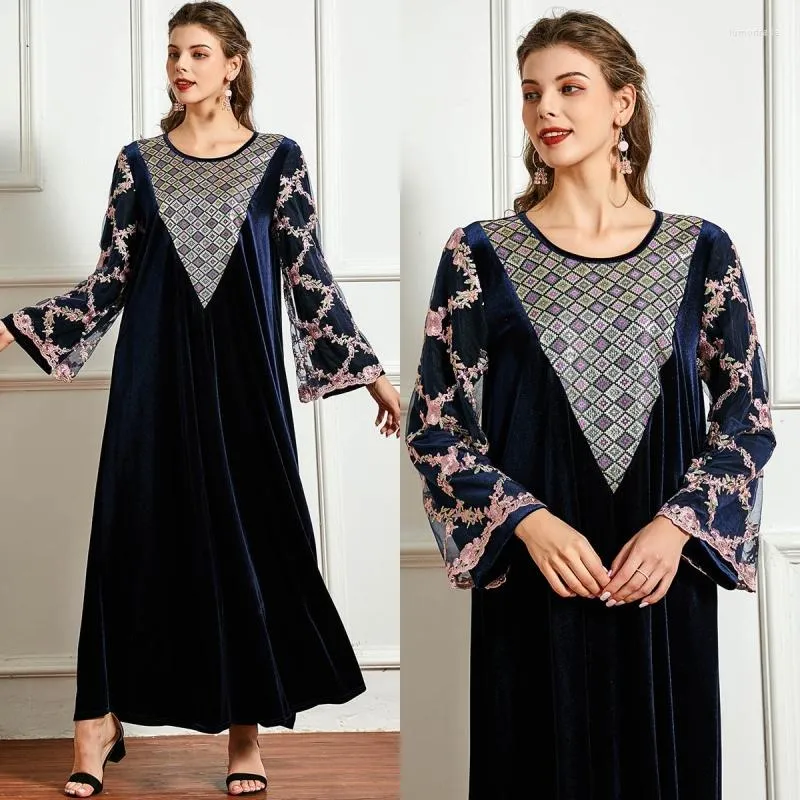 Casual Dresses Retro Style Ladies Elegant Women Long-Sleeved Dress Sleeve Stitching Brodery Decoration Jacquard Bankett Abaya