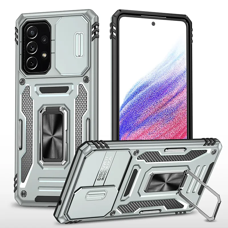 Camera Protection Cases For OPPO Reno 7 A77 A54 4G Lite Sliding Window Armor Phone Ring Shockproof Case Fundas Capa
