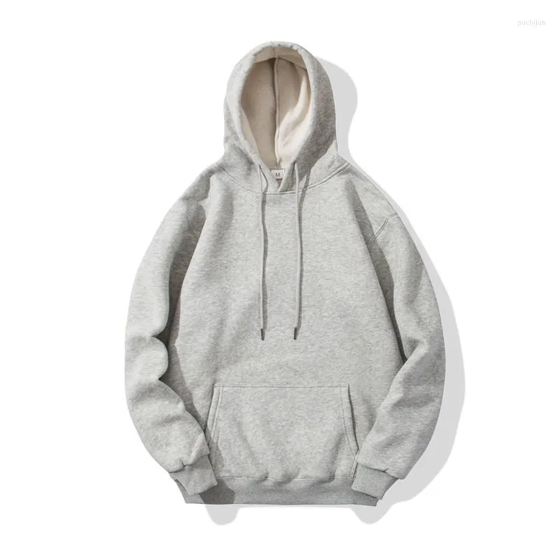 Herr hoodies mode grå män hoodie hip hop streetwear casual tröjor elasticitet fast färg fleece tjock varm gängade manschetter