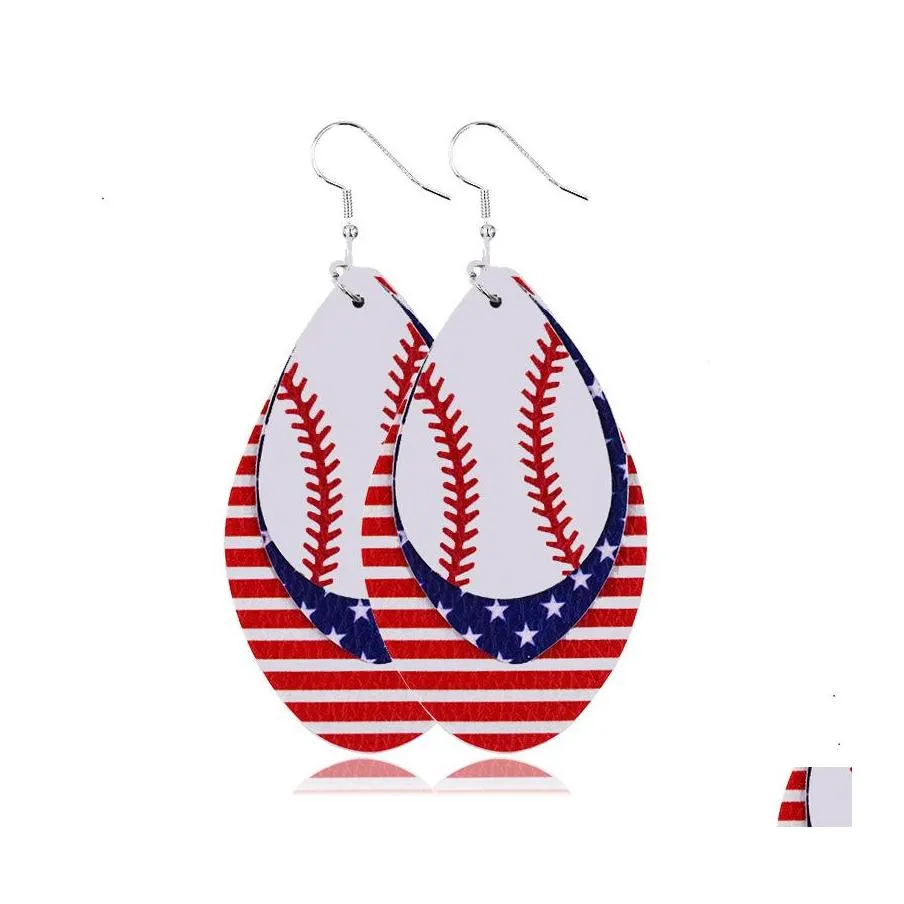 Charm Bohemia 3 capas Pu cuero pendientes para mujeres fútbol béisbol lentejuelas brillo moda deporte joyería independencia gota entrega Ot8Gu