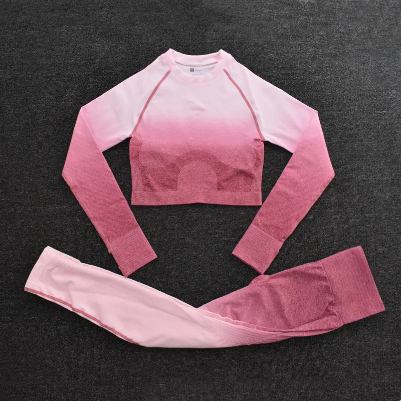 Ombre Seamless Yoga Outfit For Women Long Sleeve Crop Top And Sports Bra  Set For Running, Gym, And Fitness Workouts 230203 From Bong07, $21.58