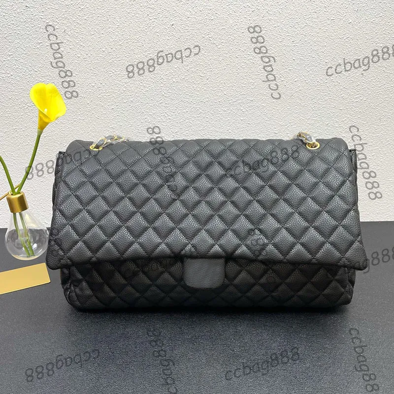Classic Maxi Single Flap Calfskin XXL Bags Matelasse Crossbody Chain Handbags for Travel in Caviar Leather Aged Gold Silver Hardware Airport