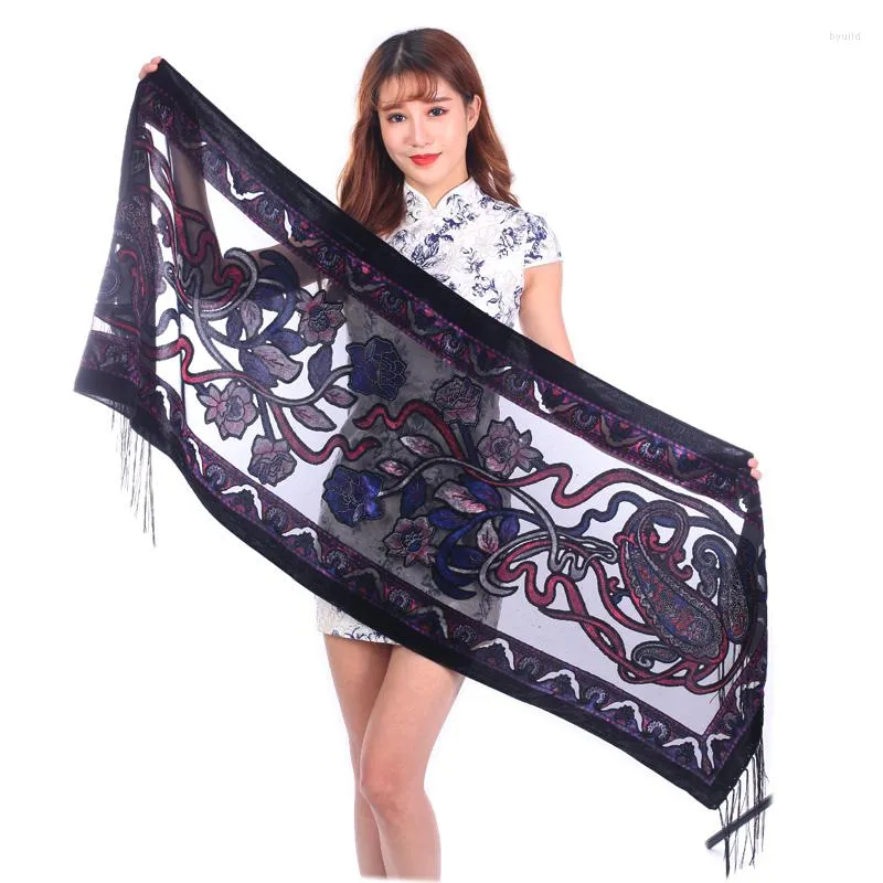 Foulards 2023 Burnout Velours Poncho Hiver Doux Bleu-Rose Cajou Floral Écharpe Hijabs Cadeau Pour Ladys Accessoire De Mariage