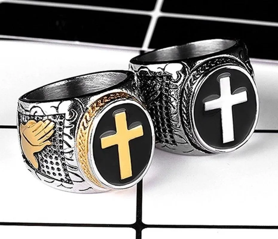 Cluster Rings Trendy Charm Prayer Cross For Men Classic Fashion Amulet JewelryCluster