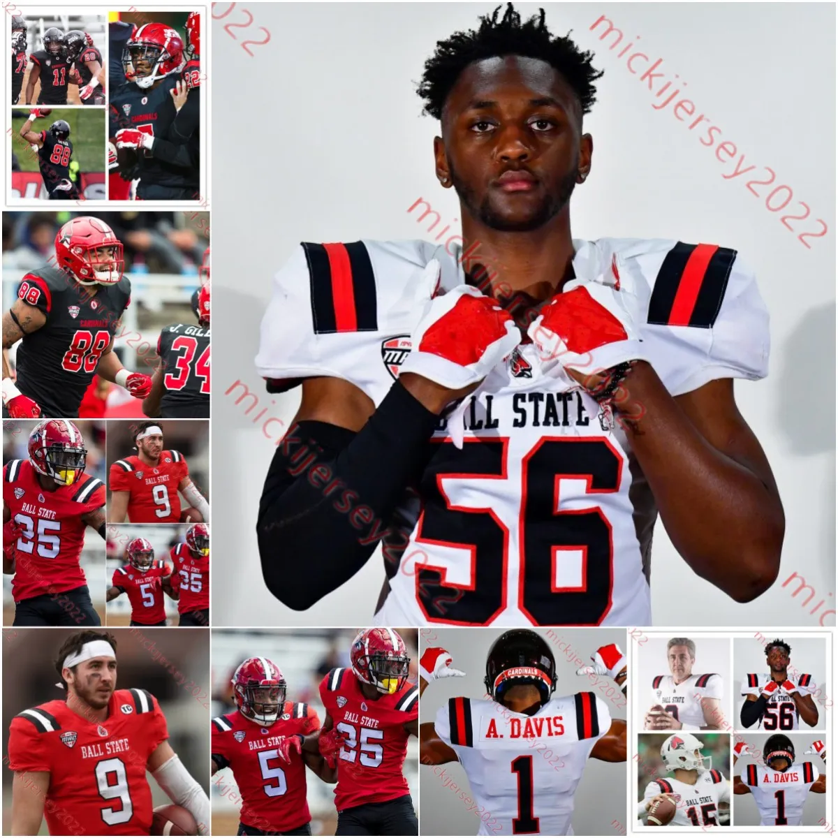 Abbigliamento da football americano universitario Maglia da calcio cucita personalizzata Ball State Cardinals Rico Barfield Kyle King Qian Magwood Amir Abdur-Rahman Damon Kaylor Chayce Bis