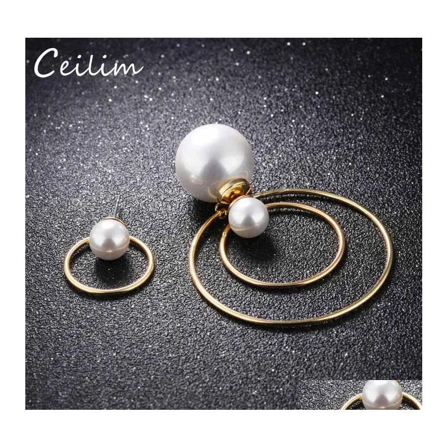 Hoop Huggie Minimalist Pearl Big Circle Ear Ring For Women Copper Asymmetry Earring Female Dainty Earrings Bijoux Brincos Jewelry Otuxa