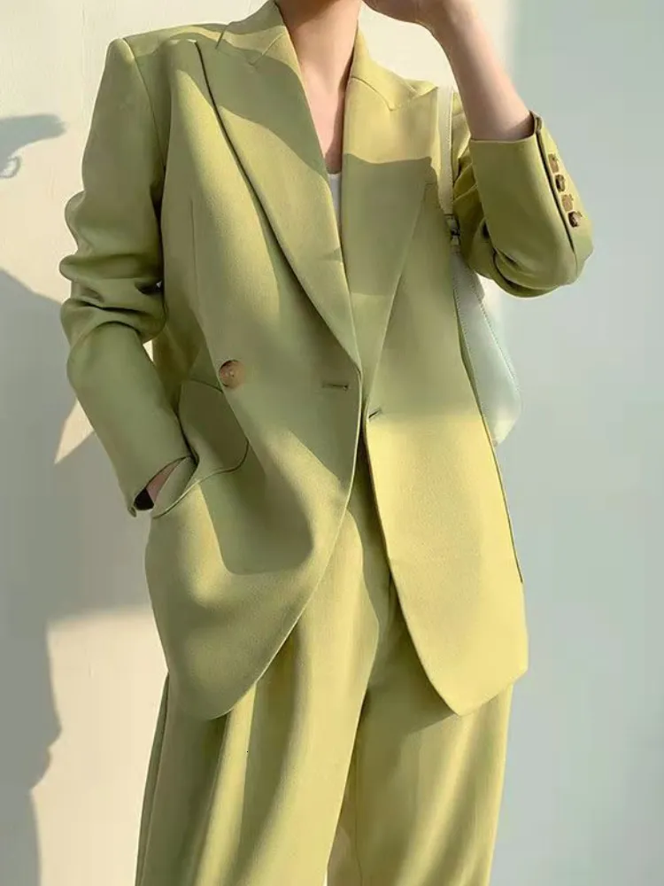 Womens Two Piece Pants Fashion Elegant Business Women Trousers Suit Office Slim Vintage Formal Blazer Pantsuits Femme Casual Clothes Pieces Set 230202