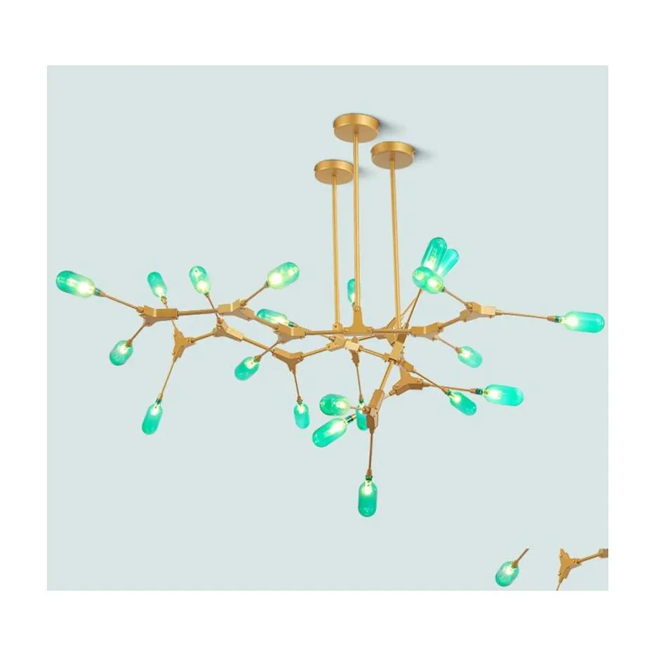 Hanglampen Noordelijke woonkamer dineren groen glazen molece led kroonluchter lichten moderne tak ijzeren kunst eenvoudige druppel levering verlichting dhri8