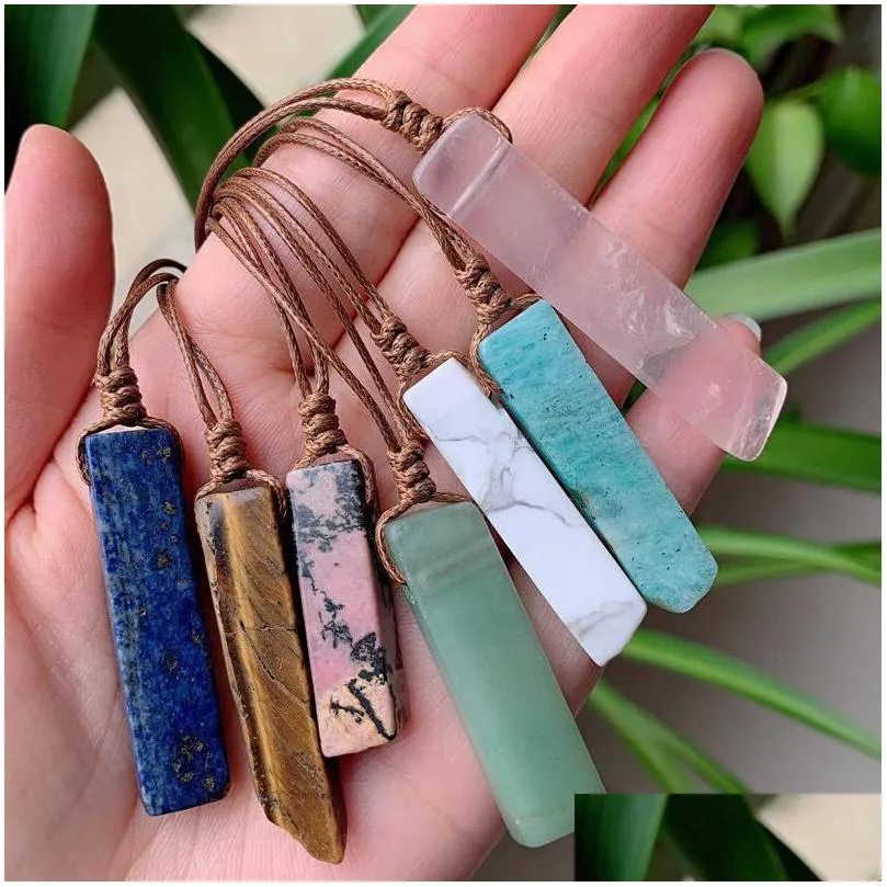 Подвесные ожерелья натуральный камень минерал нергар rec Quartz Pendum Amazonite Tiger Eye Lapsi Pink Crystal Healing Bk Del Dhgarden Dhnp0