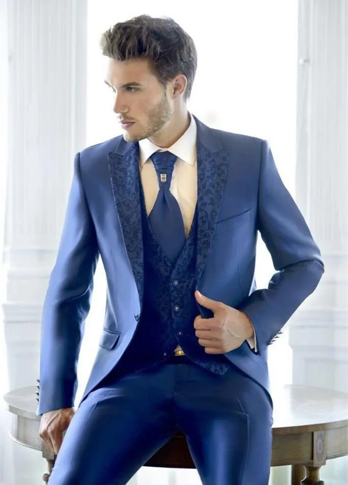 Abiti da uomo Blazer 2023 Abito Ultimo design Blu Nero Abito da sposa personalizzato 3 pezzi (giacca Pantaloni Gilet Cravatta Asciugamano viso)