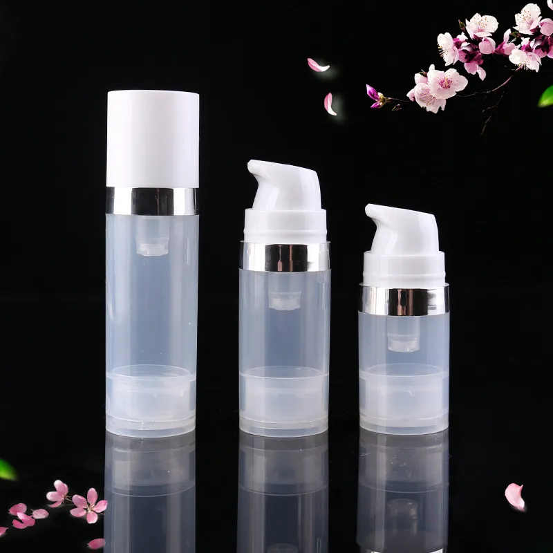 Wholesale Clear Vacuum Pump Lotion Bottle With Silver Ring Cover 5ml