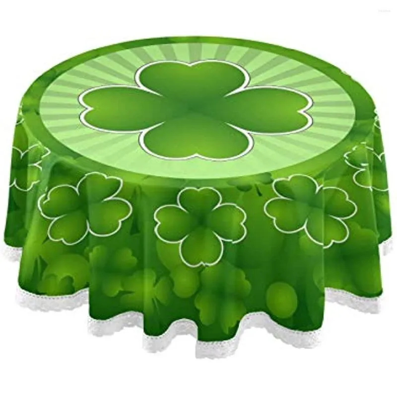 Tovaglia San Patrizio Primavera Shamrock Foglie verdi Tovaglie circolari Copertura per cucina Festa Picnic Pranzo Decor 60 pollici