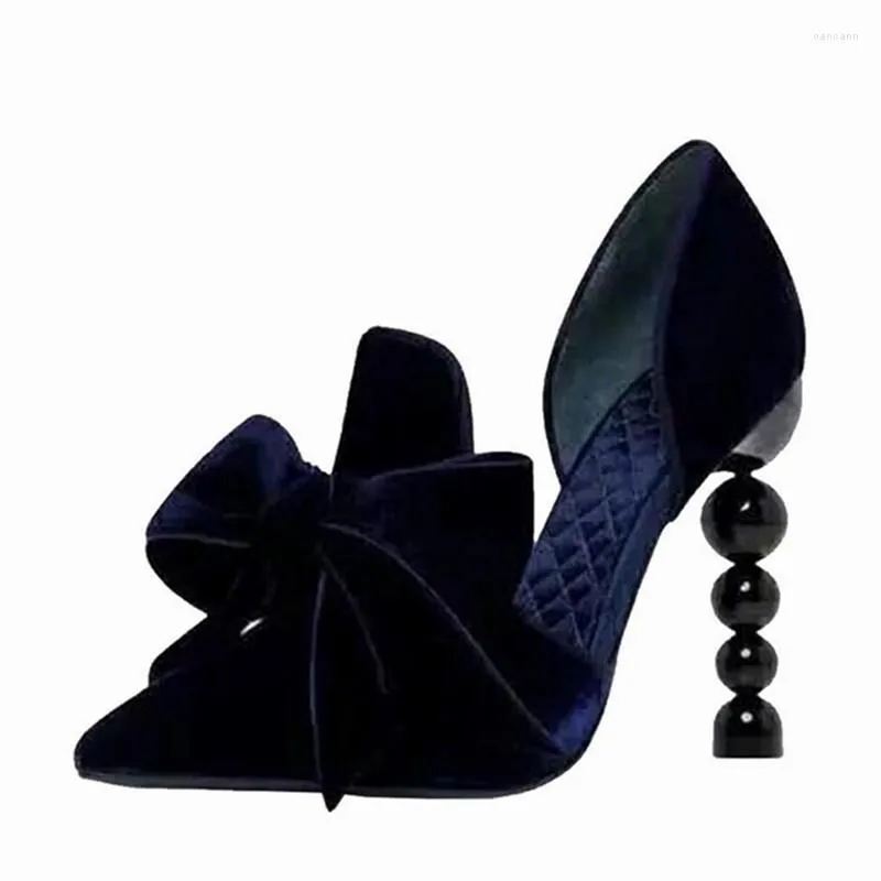 Dress Shoes Designer Heel Women Pumps Pearl Decor 9CM High Heels Pointed Toe Bowknot Velvet Stiletto Prom Woman