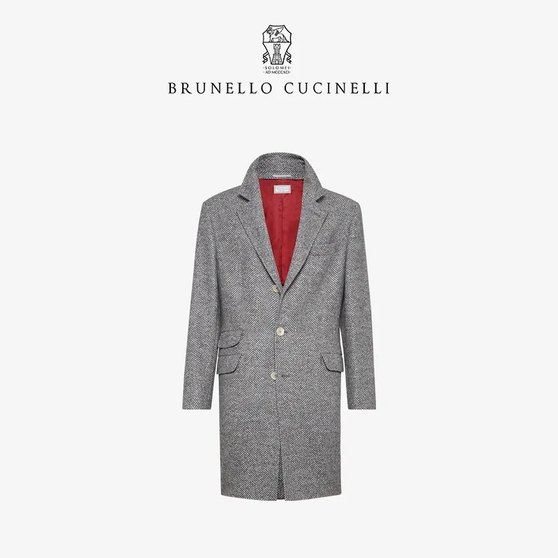 Men Coat Blazer Brunello Wol Casual Coat met lange mouwen Cucinelli en grijze revers in de winter