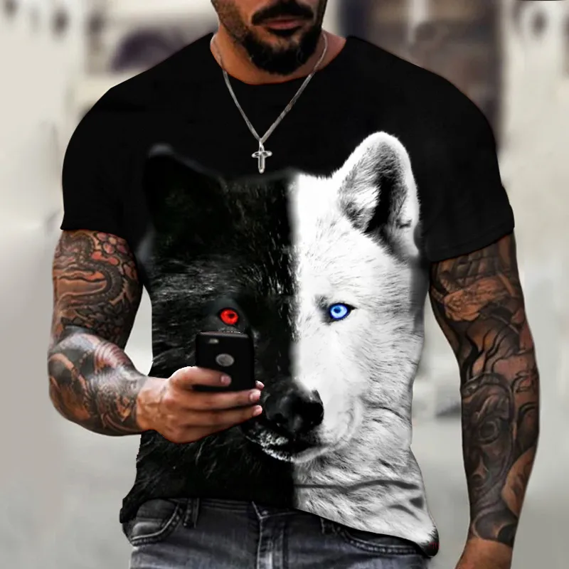 Hip Hop Sportwear Punk décontracté piste ample automne hommes Cool impression loup 3d T-shirt 004