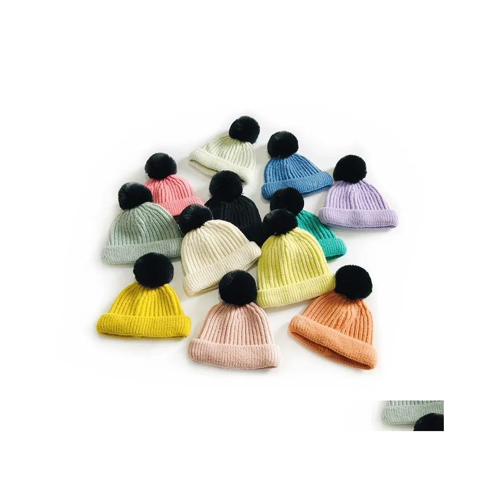 Beanie/Skull Caps Autumn Winter Adt Knitted Hat Wool Ball Candy Color Man Woman Skl Beanies Warm Hats Drop Delivery Fashion Accessor Dhplc