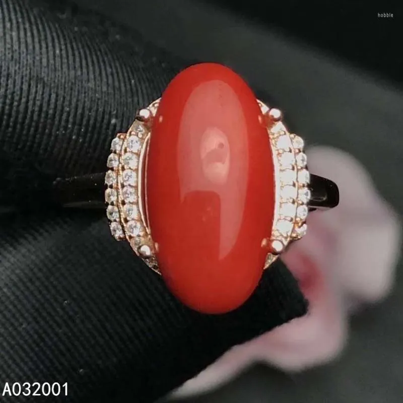 KJJEAXCMY Fine Jewelry Corail Rouge Naturel 925 Sterling Silver Femmes Réglable Gemstone Ring Support Test Luxury