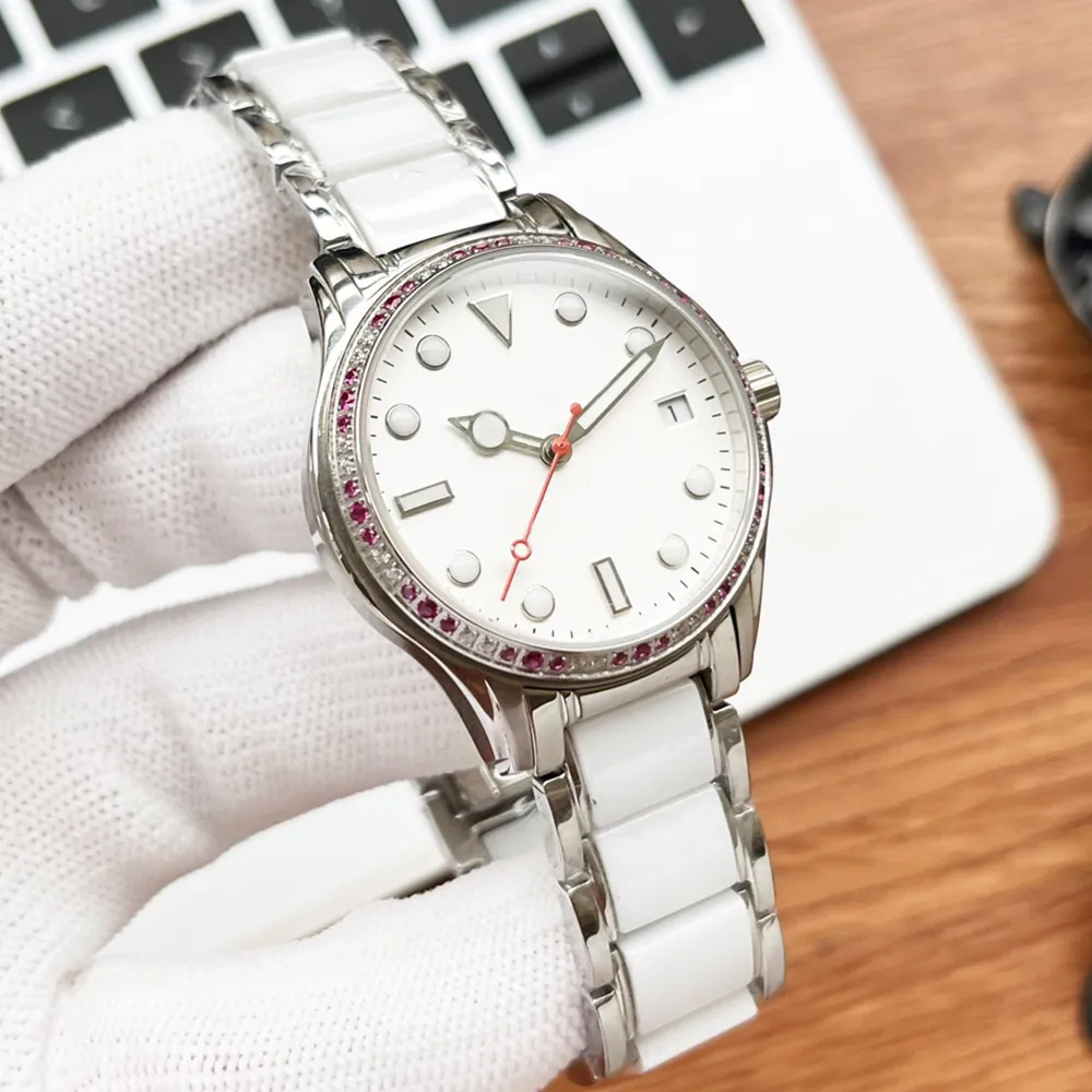 Mulheres assistem a rel￳gios mec￢nicos autom￡ticos Lady Wristwatches 34mm Montre de Luxe Cer￢mica Rel￳gio Band Sapphire