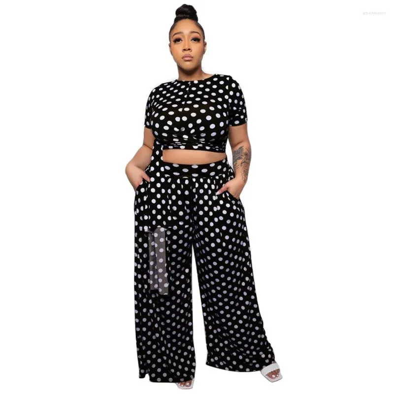 Tracksuits FS Polka Dot Print Plus Size Women Clothing 4xl Twee 2 -delige sets Pakken Dames zomer Outiften Feminino Conjuntos Wide Leg Pants