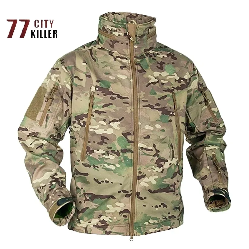 Herrjackor Autumn och Winter Military Tactical Waterproof Fleece Camouflage Soft Shell Outdoor Sports Windproof 230203