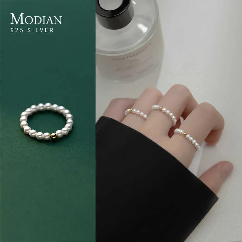 Solitaire Ring Modian Simple Exquisite Shell Pearl Finger 925 Sterling Silver Stkable Förhindra allergier för kvinnor Fina smycken Y2302