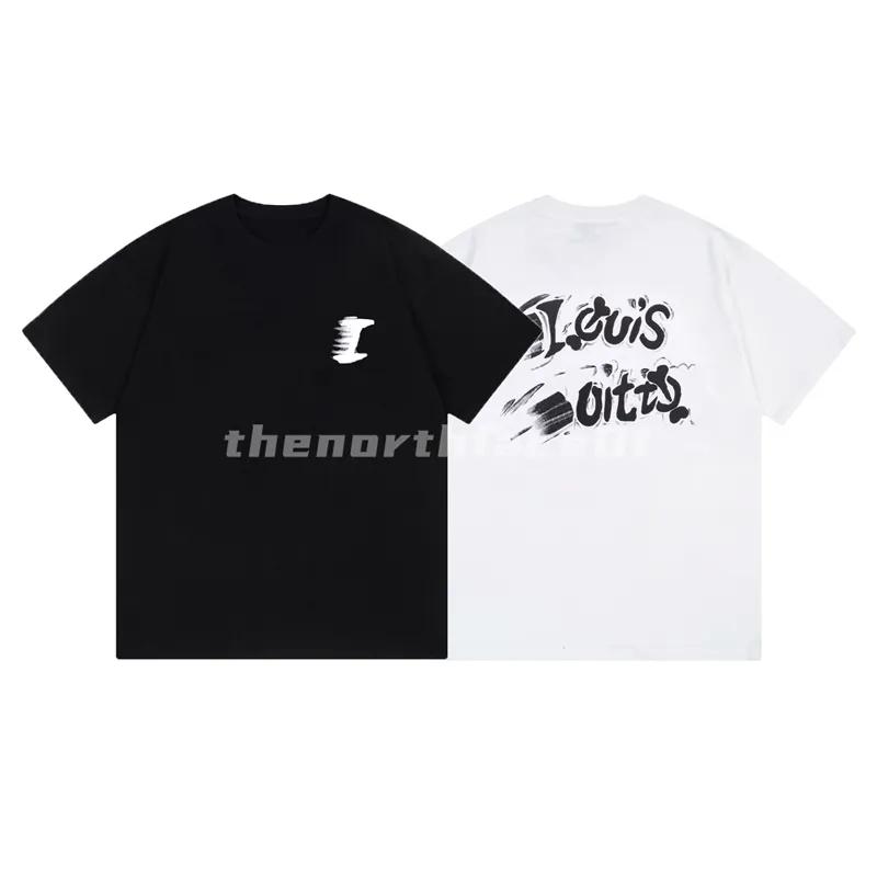 Design de luxo Mens T Shirt Moda Pintado à Mão Graffiti Letter Print Round Neck Manga Curta Verão Solto T-shirt Top Preto Branco