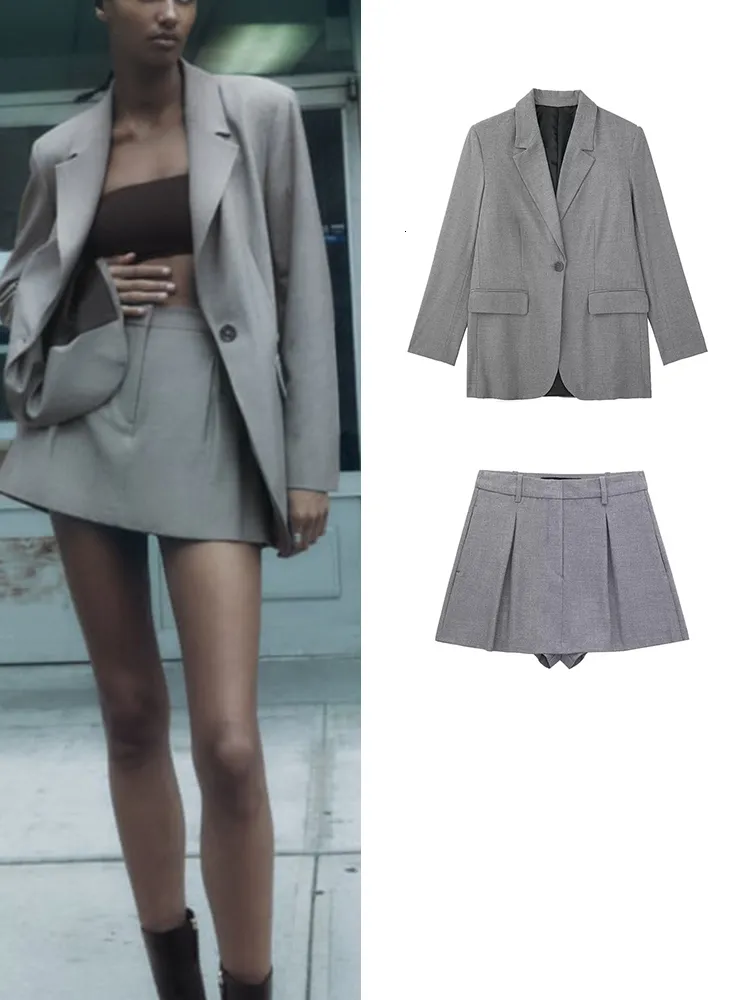 Dwuczęściowe spodnie dla kobiet Zestawy Traf Sets Autumn Chic Modna Buzer Blazers Jackets High Wasit Shorts 230202