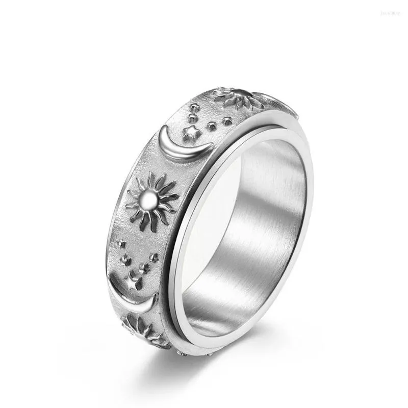 Wedding Rings Quality Women Titanium Steel Star Moon Spinner Freely Spinning Anti Stress Anxiety Rotatable Punk Fidgets