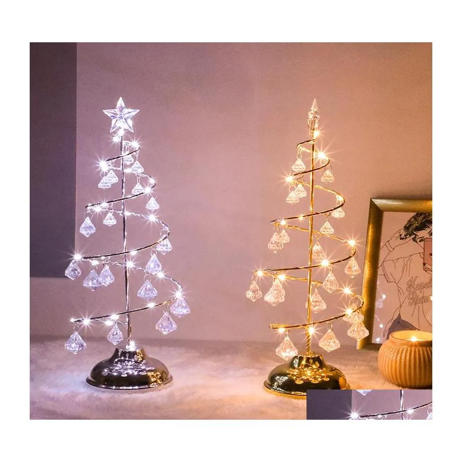 Table Lamps Crystal Led Christmas Tree Light Desk Lamp Fairy Living Room Night Lights Decorative For Home Kids Year Gifts Drop Deliv Dh0Rw