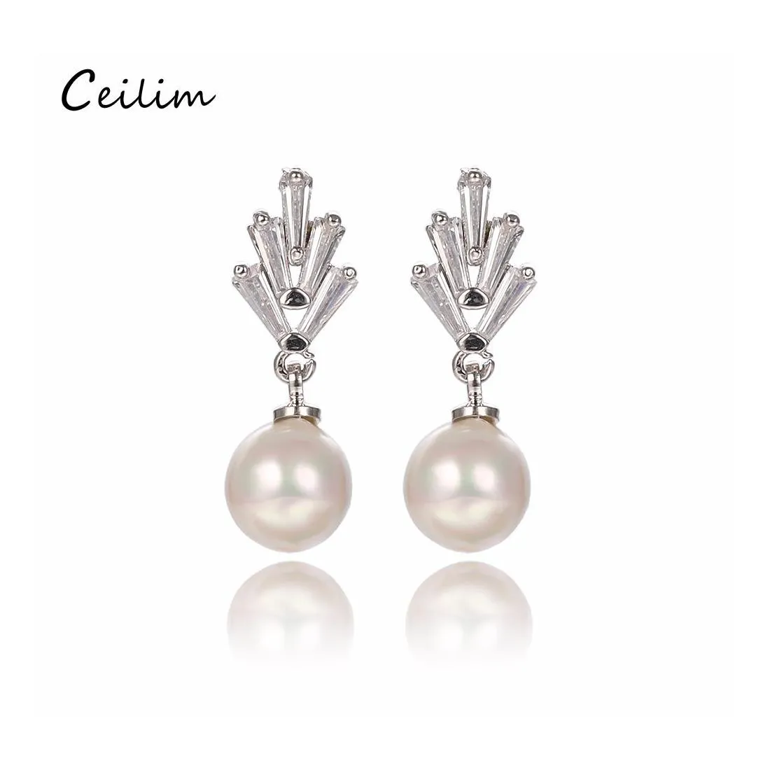 Charm Zircon Stones Clear Dangle Earring Stud White Simated Pearl Earrings For Women Lady Girls Party Jewelry Bridesmaid Gifts Drop D Otwjh