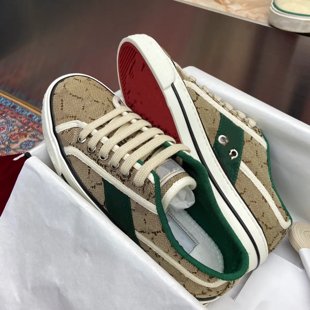 Tennis 1977 Sneakers Brand Heren G Casual schoenen Linnen Luxe Designer Ribbon Stripe Rubber Sole Elastische katoen Low Top Heren Sportschoenen