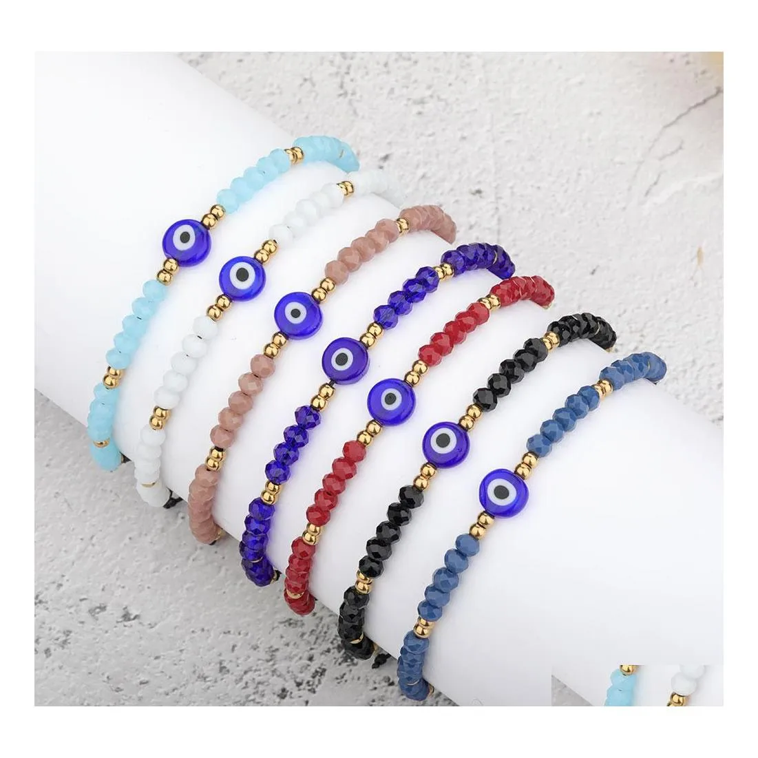 Lien Chaîne À La Main Tressé Evil Blue Eye Bracelet En Acier Inoxydable Cristal Perles Bracelets Pour Femmes Filles Drop Delivery Bijoux Otr3B