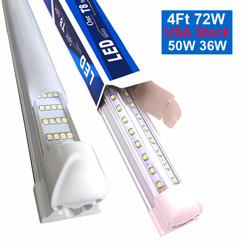 8FT LED Shop Light Fixtures V Shape T8 Integrated 8 Foot Tube Bianco freddo Alto rendimento 144W Tubi Illuminazione Bifacciale Garage Magazzini Coperture trasparenti Crestech168