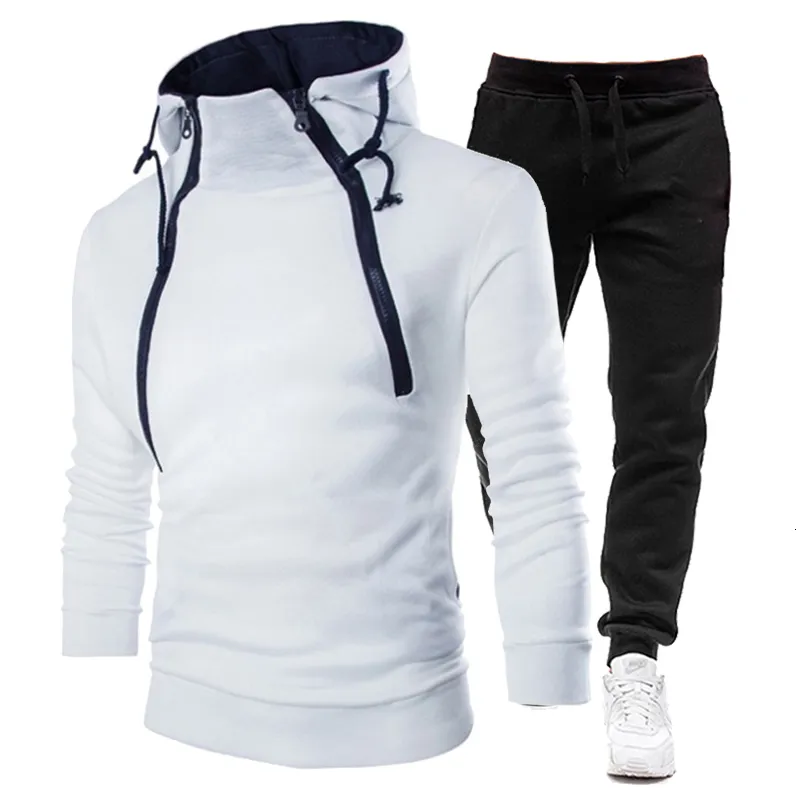 Survêtements pour hommes Mode Hommes Costumes Automne Hiver Zipper Hoodies et pantalons de survêtement Casual Pull à capuche Sport Fleece Warm Jogging 230203