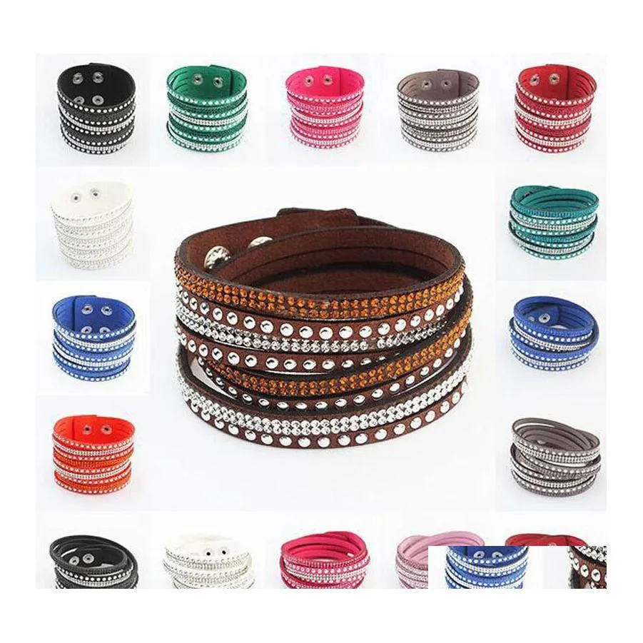 سلسلة ربط سلسلة بيع الأساور الكريستانية Mtilayer Barcelets Barkles Flannel Leather Writ Bracelet for Women Snap Button Button Otgiv