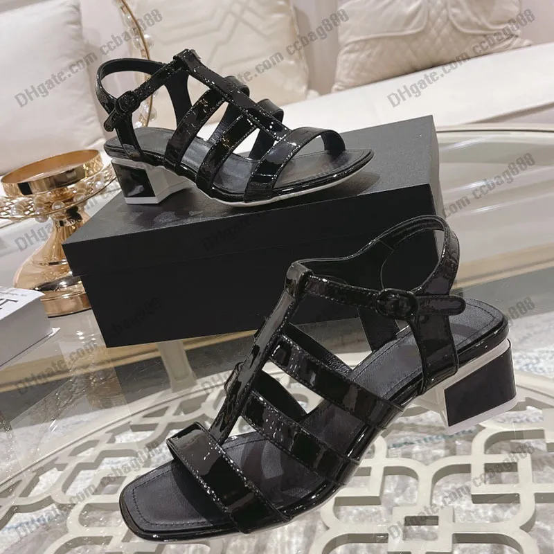 Designer Patent Leather Jelly Sandals For Women Classic Colored Square Toe Chunky Heels With Jeans Luxurious Outdoor Low Heel Casual Sandals In Pink And White Plus Size Available From Ccbag888 109.45