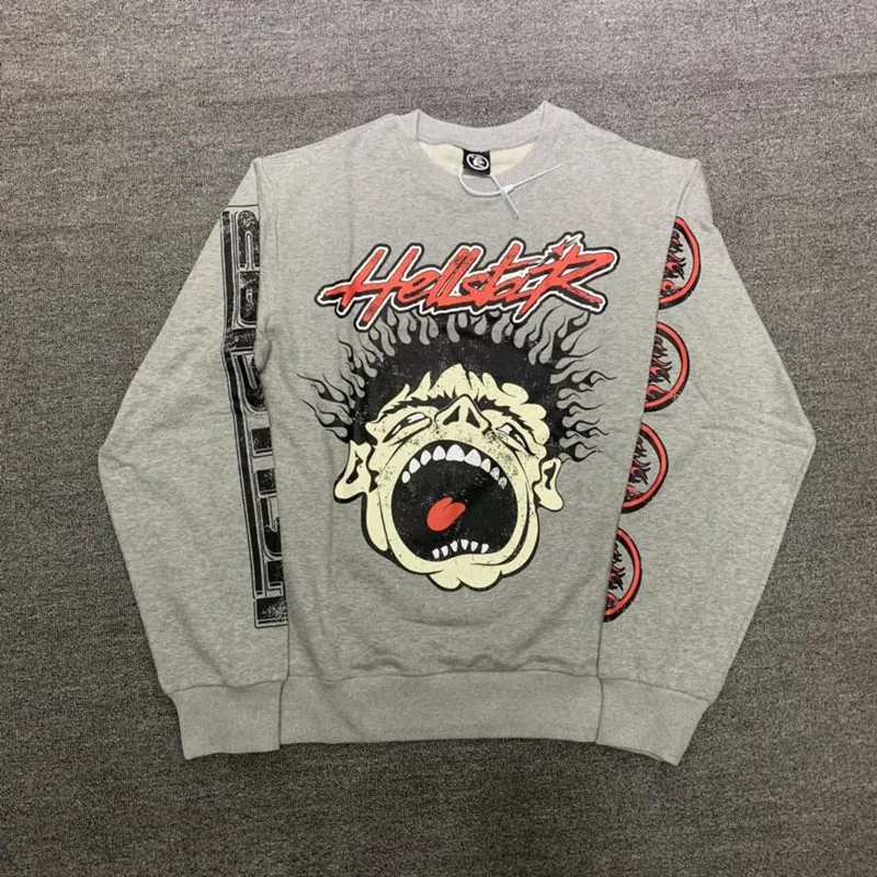 Hellstar Studios Records Crewneck z kapturem męskie bluzy i ekipa szyjka bluzy Man plus size Pullover vintage Sweter Oversize grube bawełniane swetry