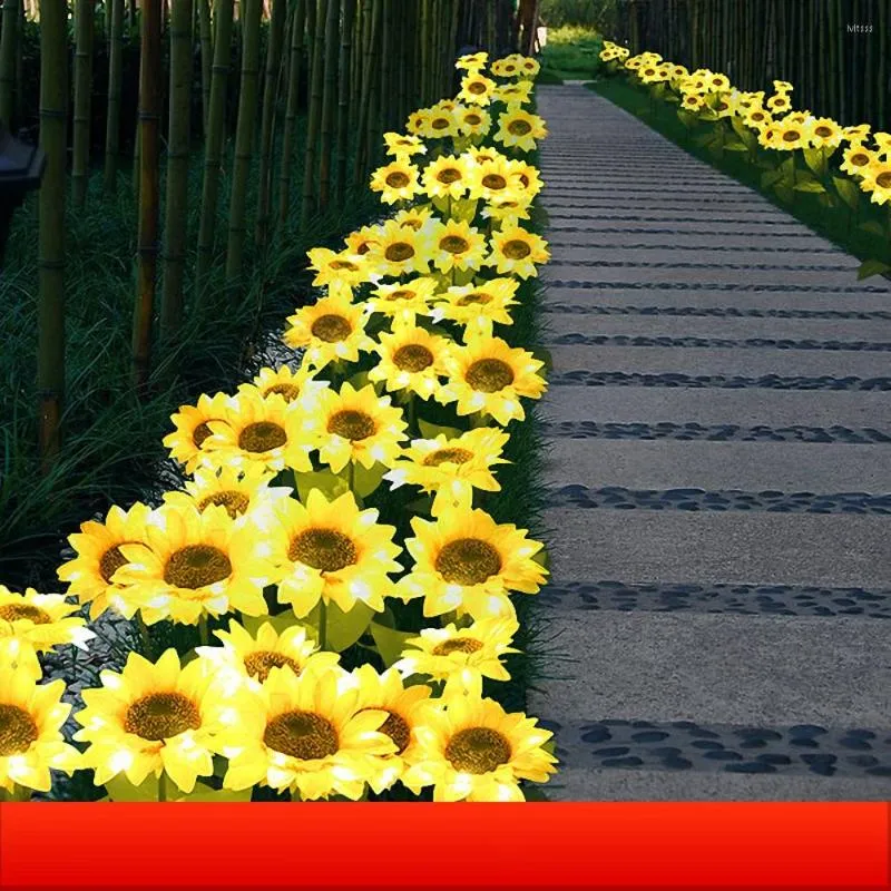 زهور الزخارف مزخرفة بالطاقة الشمسية زهرة الشمس خفيفة في الهواء الطلق حديقة الزهور في الهواء الطلق للمناظر الطبيعية مسار الإضاءة
