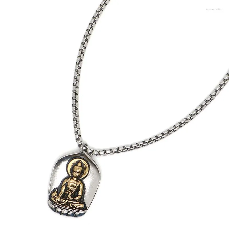 Pendant Necklaces Unisex 316L Stainless Steel Buddha Protect Free Chain