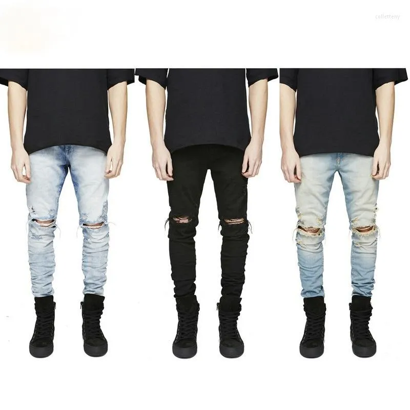 Heren jeans denim street slanke rechte scheurde mannen Koreaanse stijl hoog persoonlijkheid design heren baggy