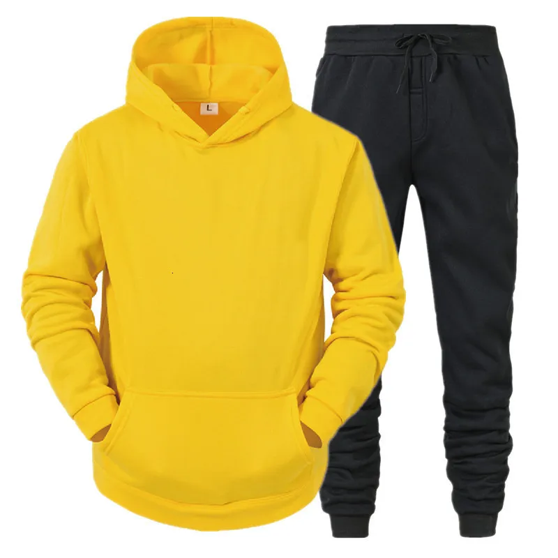 Men's Tracksuits Sets HoodiesPants Casual Tracksuit Sportswear Solid Pullovers Autumn Winter Fleece Suit Oversized Sweatershirts Outfits 230203