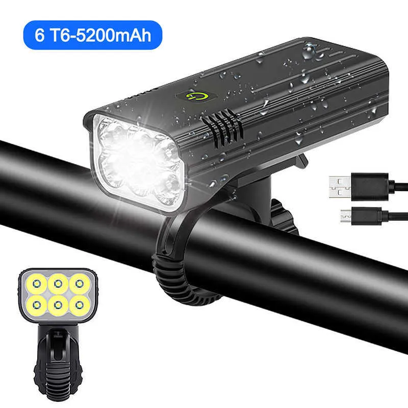 Luzes à prova d'água 3LED/5LED/6LED USB Bike frontal Banco de potência Função de ciclismo Mtb Riding Night Safety Bicycle Lamp 0202