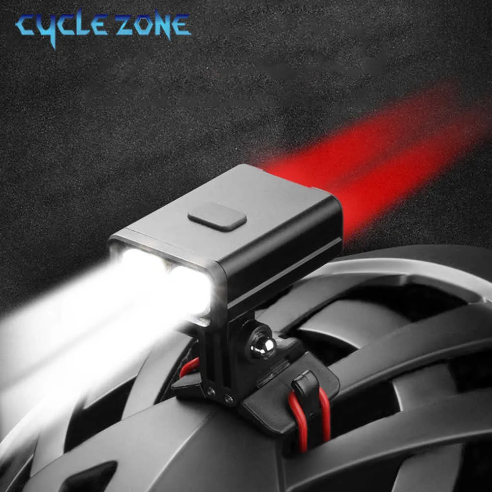 2 I 1 Lätt cykel LED -ficklampa 800 mAh fram- och bakre cykelstrålkastare USB -uppladdningsbar lampa Lantern MTB Hjälmlampor 0202