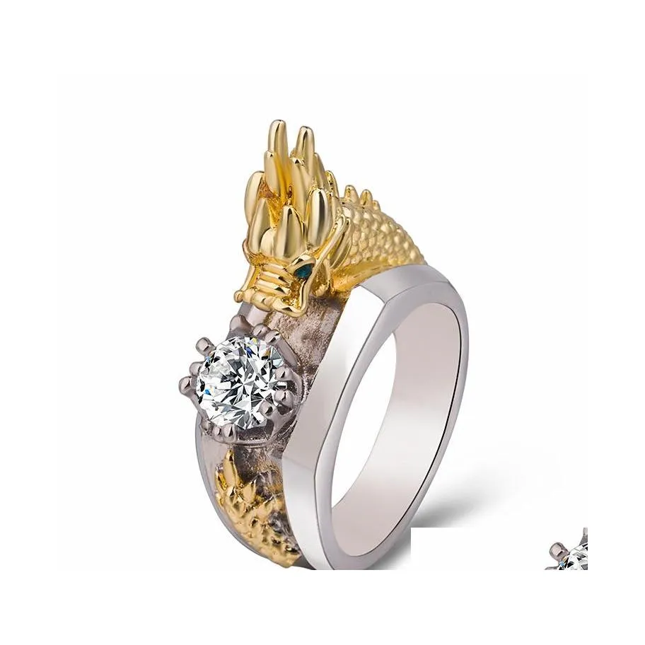 Кольцевые кольца солятерина для мужчин, вырезавших дракон, алмаз, винтажный золотой хип -хоп, панк, подарки подарки подарки Dhhye