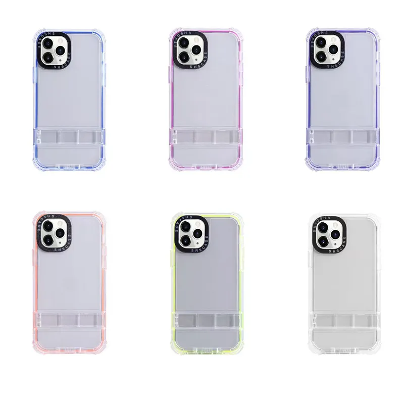 2In1 Uchwyt ramy zderzakowej odporność na wstrząsy dla iPhone'a 15 14 Plus Pro Max 13 12 11 8 7 6 Crystal Stand Tward PC Plastikowe miękkie tpu Clear 2 w 1 hybrydowy podwójny kolorowy telefon