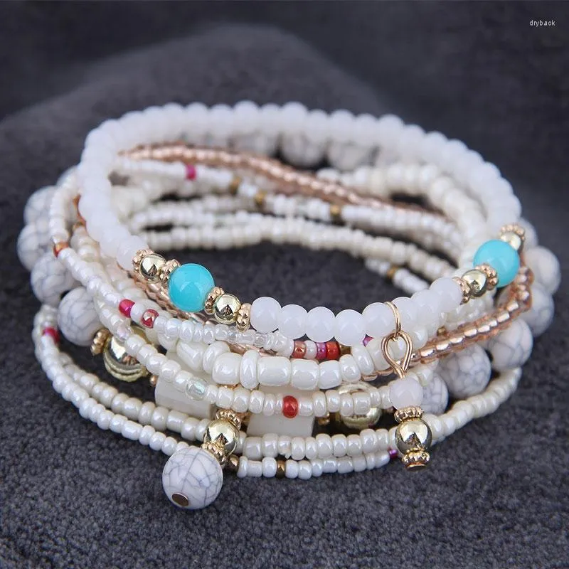 Strand 8 unids/set pulsera apilable de artista colorida, cuentas bohemias hechas a mano de piedra Natural para mujeres, joyería de cadena elástica para niñas de playa